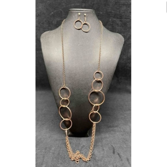 Jewelry - Rose Gold Tone Costume Jewelry Set Matching Necklace & Earrings Boho Style